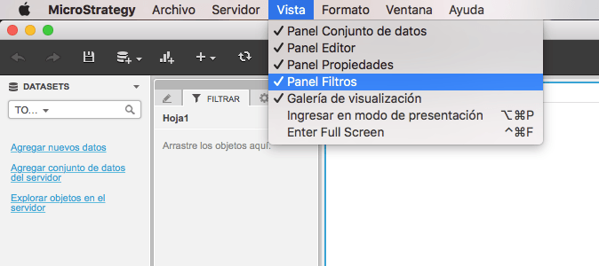 Panel de Filtros Microstrategy 10